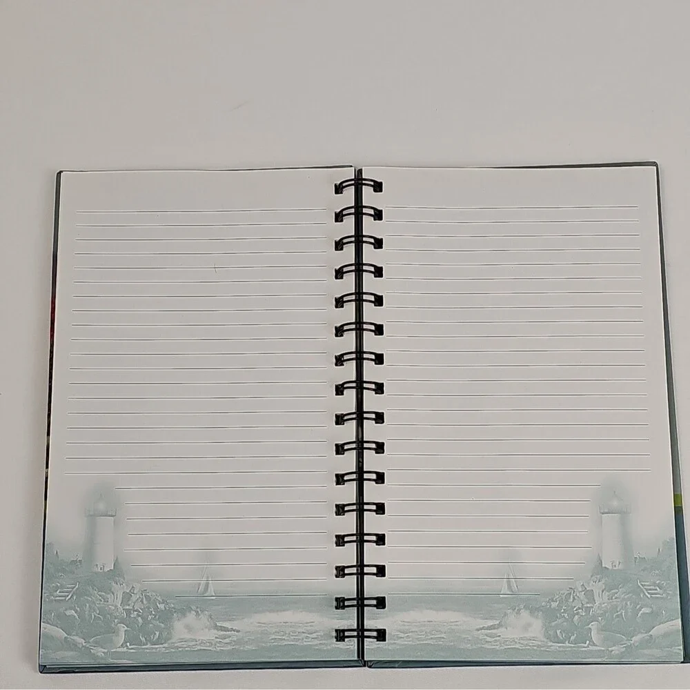 Vintage Lighthouse Spiral Bound Journal Notebook Coastal Nautical Sailboat